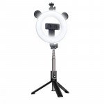 Wholesale 6 inch LED Light Slim Wireless Bluetooth Remote Extendable Selfie Stick with Tripod Stand Bear Design (Black Bear)